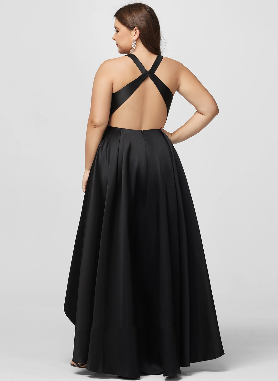 A-line V-Neck Asymmetrical Satin Evening Dress