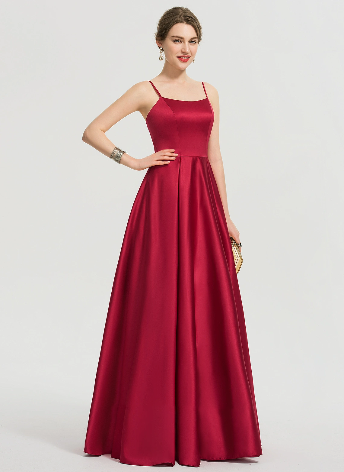 A-line Square Floor-Length Satin Satin Bridesmaid Dress