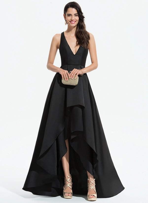 A-line V-Neck Asymmetrical Satin Evening Dress