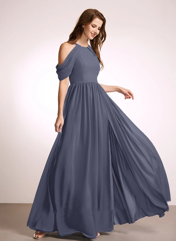 A-line High Neck Floor-Length Chiffon Bridesmaid Dress