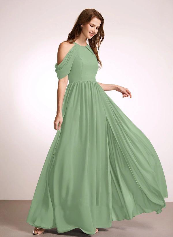 A-line High Neck Floor-Length Chiffon Bridesmaid Dress