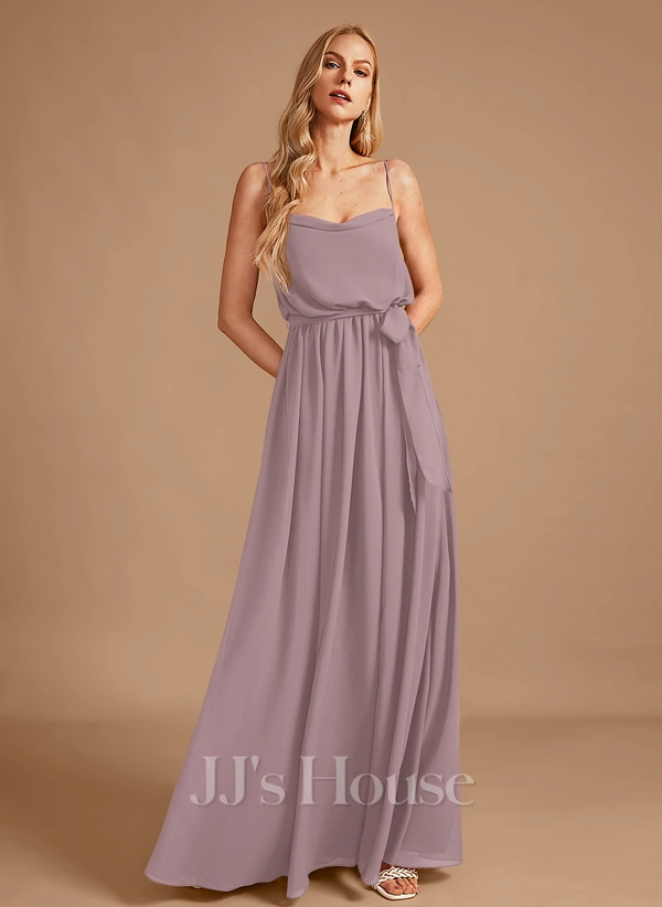 A-line Scoop Floor-Length Chiffon Bridesmaid Dress With Ruffle