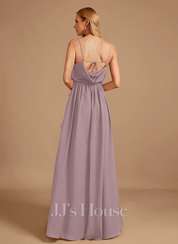 A-line Scoop Floor-Length Chiffon Bridesmaid Dress With Ruffle