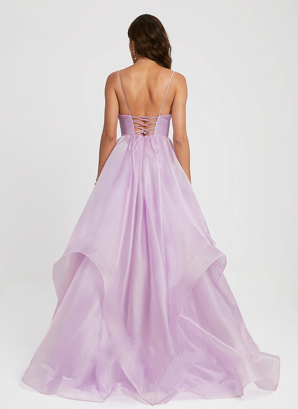 Ball-Gown/Princess V-Neck Sweep Train Organza Prom Dresses