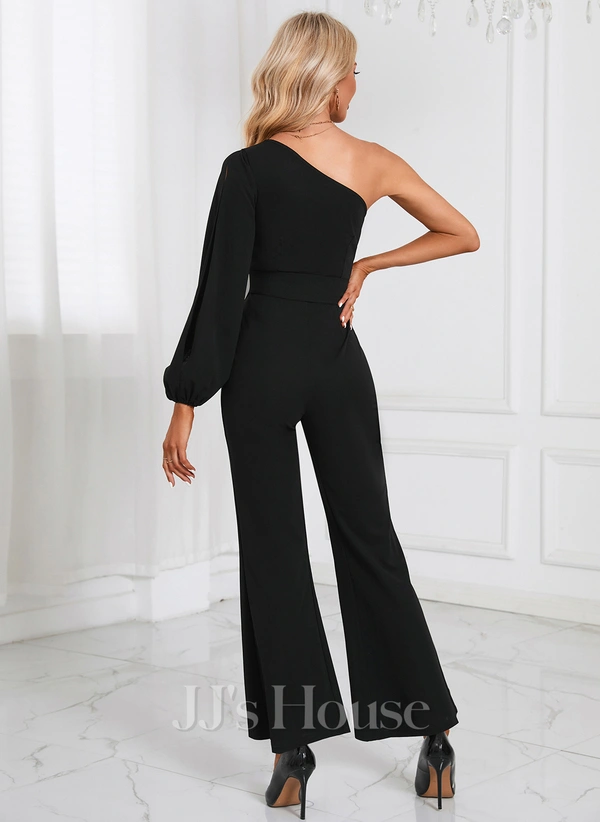 One Shoulder Elegant Jumpsuit/Pantsuit Polyester Ankle-Length Dresses