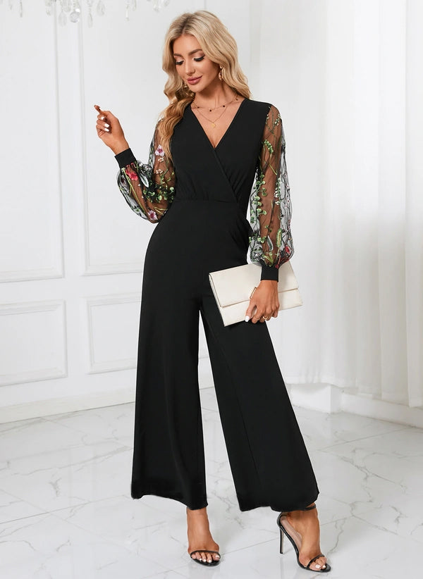 V-Neck Elegant Jumpsuit/Pantsuit Polyester Ankle-Length Dresses