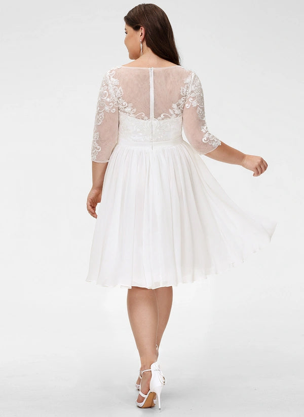 A-line Scoop Knee-Length Chiffon Lace Wedding Dress With Sequins